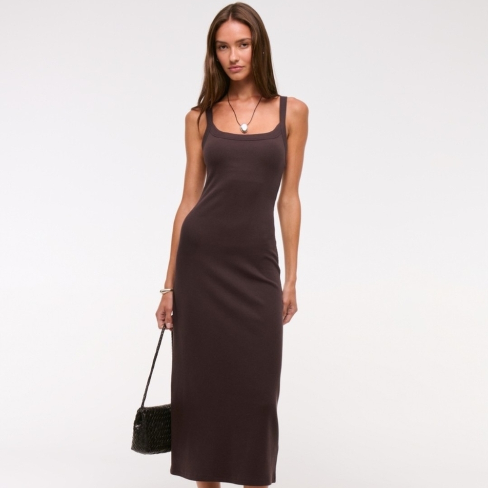 Abercrombie & Fitch Chocolate Brown Ribbed Tank Midi Dress Sz L